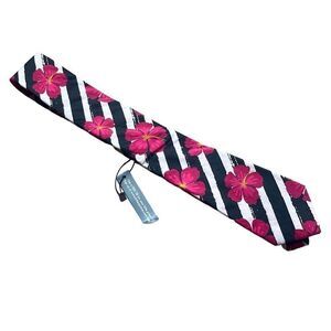 Littlest Prince Youth 8yr - Adult Blue White Stripe Pink Floral Tie Necktie NEW